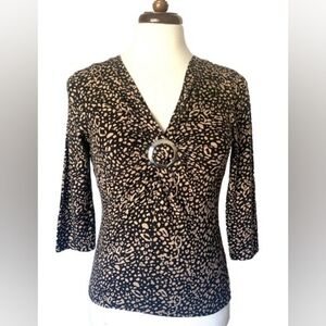 JOSEPHINE CHAUS | Size Large Black & Tan Abstract Animal Print 3/4 Sleeve Knit
